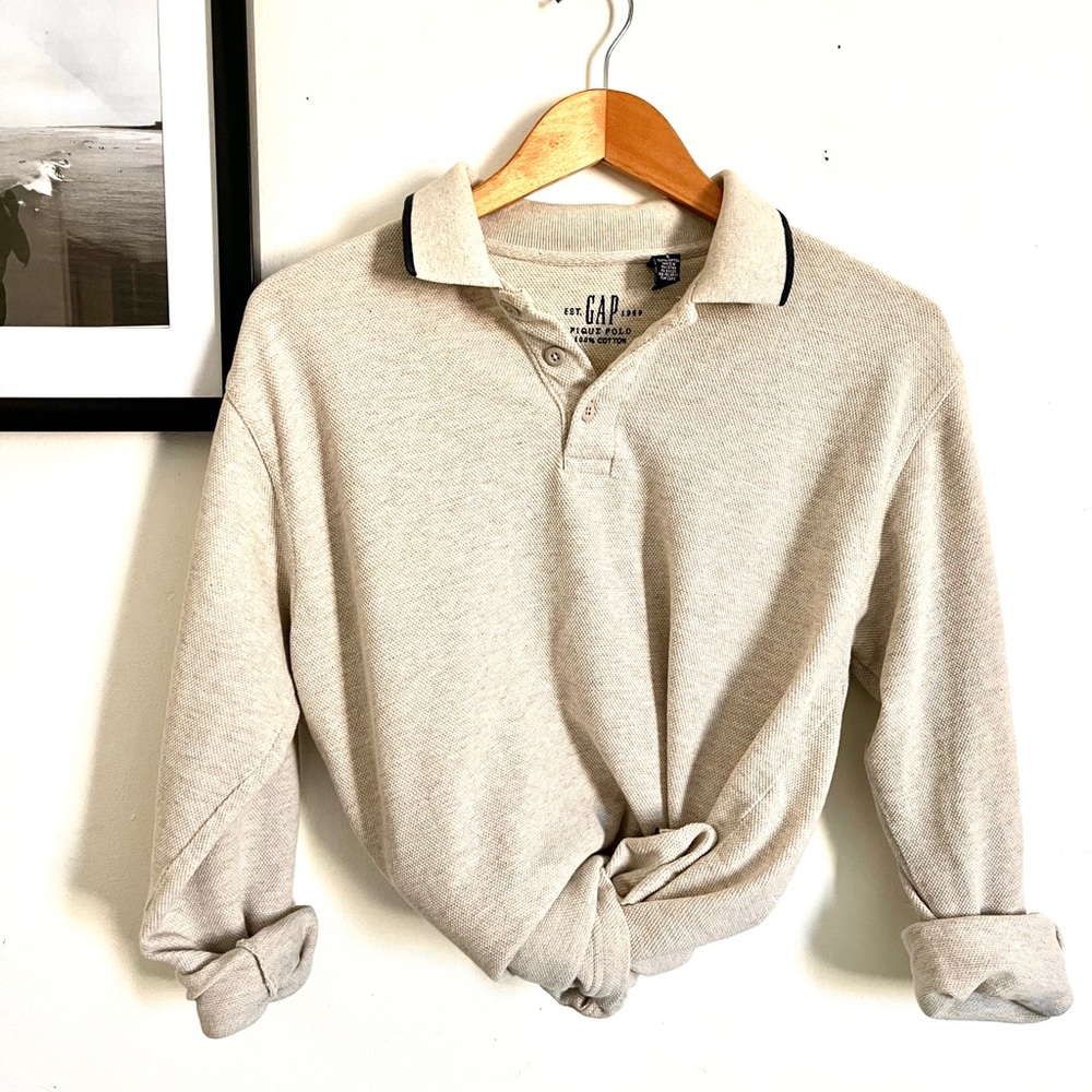 Gap Rugby Grey Cream Color Long Sleeve Polo